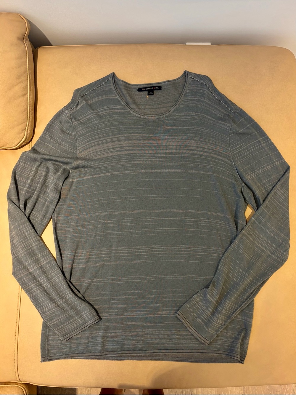 John Varvatos Long-Sleeve Crewneck in Slate Blue-Grey